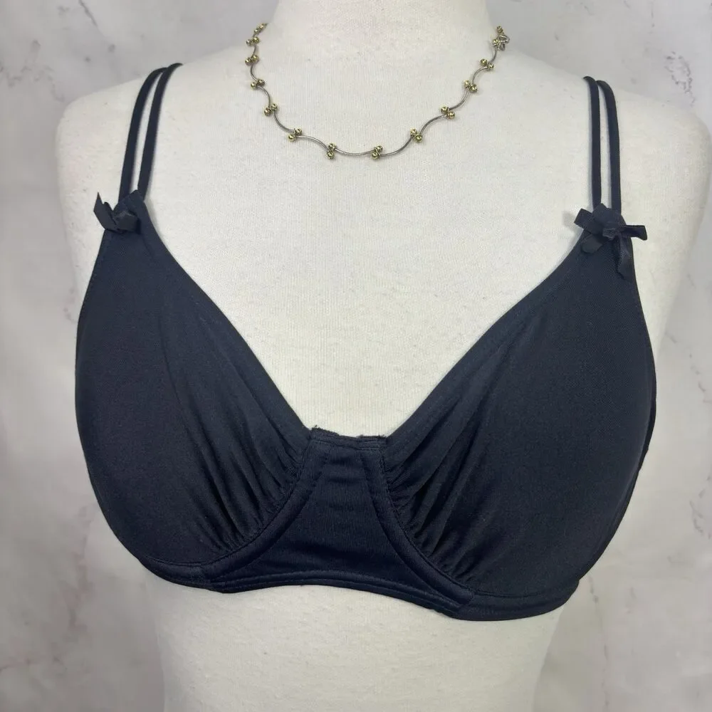 Vintage 90s  Lily of France Lace Plunge Bra 36B Black Lingerie Underwire Unlined